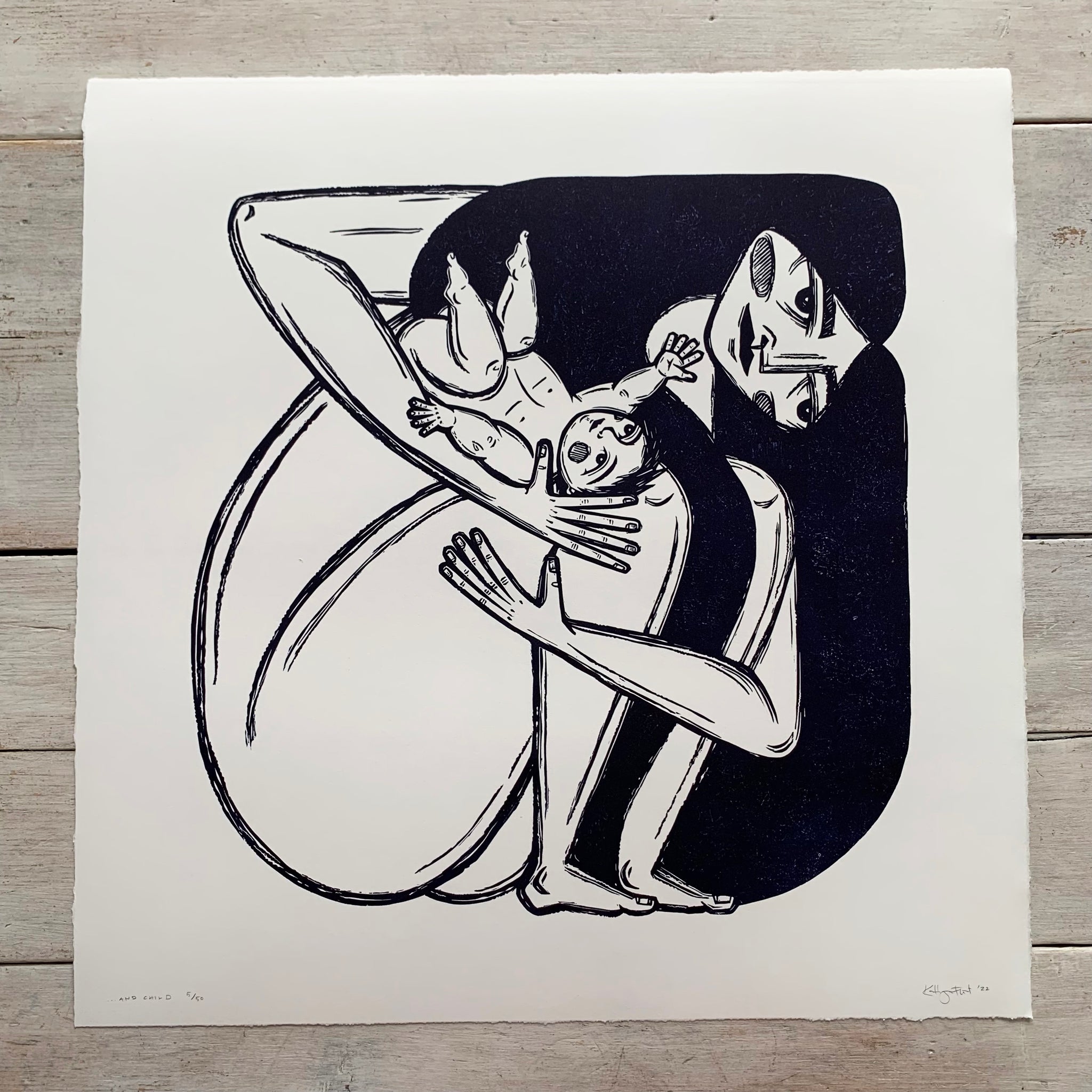 PRE-ORDER - ...And Child - *Limited Edition* linocut (dark Prussian blue, 47 x 47 cm)