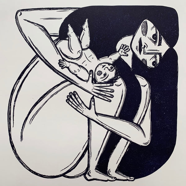 PRE-ORDER - ...And Child - *Limited Edition* linocut (dark Prussian blue, 47 x 47 cm)
