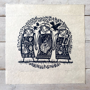 PRE-ORDER - Three Cunning Women - *Limited Edition* linocut print (30 cm x 30 cm)