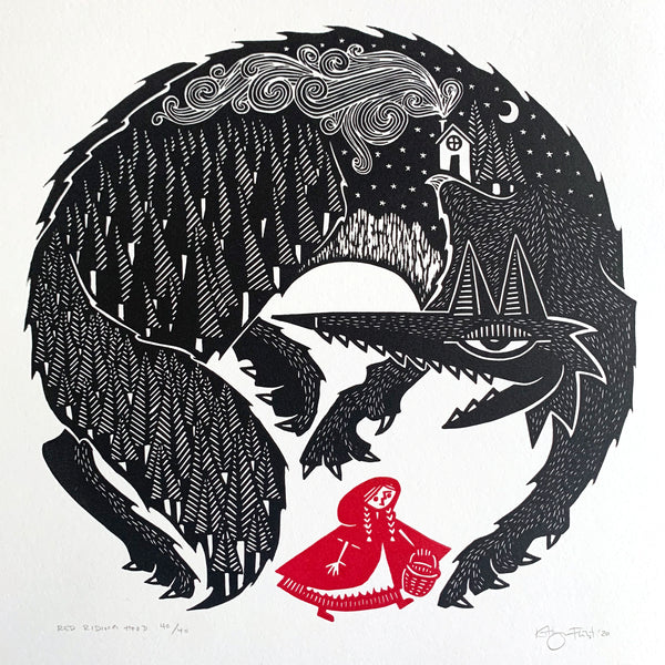 SOLD OUT - Red Riding Hood - *Limited Edition* linocut print (black / red; 30cm x 30cm)
