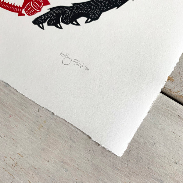 SOLD OUT - Red Riding Hood - *Limited Edition* linocut print (black / red; 30cm x 30cm)