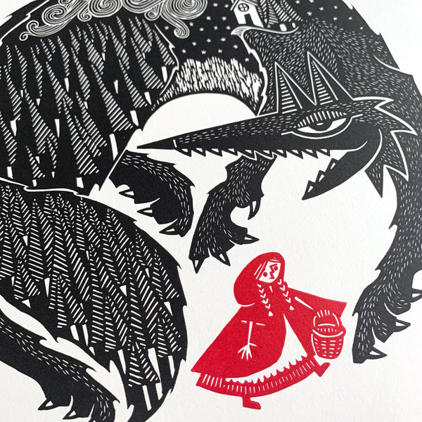 SOLD OUT - Red Riding Hood - *Limited Edition* linocut print (black / red; 30cm x 30cm)