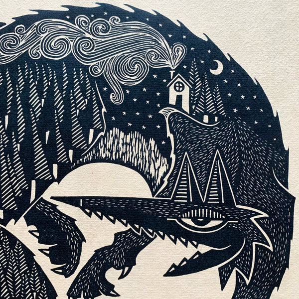 PRE-ORDER - Red Riding Hood - *Limited Edition* linocut print (black / red on Kitakata; 30cm x 30cm)