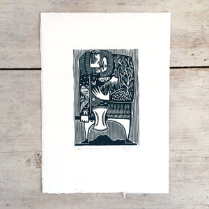 SOLD OUT - Man of the Land - *Limited Edition* linocut print (dark teal; 16 cm x 23.5 cm)