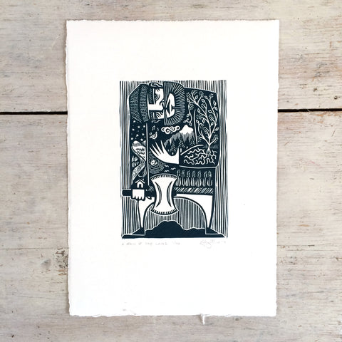 SOLD OUT - Man of the Land - *Limited Edition* linocut print (dark teal; 16 cm x 23.5 cm)