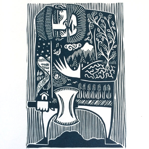 SOLD OUT - Man of the Land - *Limited Edition* linocut print (dark teal; 16 cm x 23.5 cm)