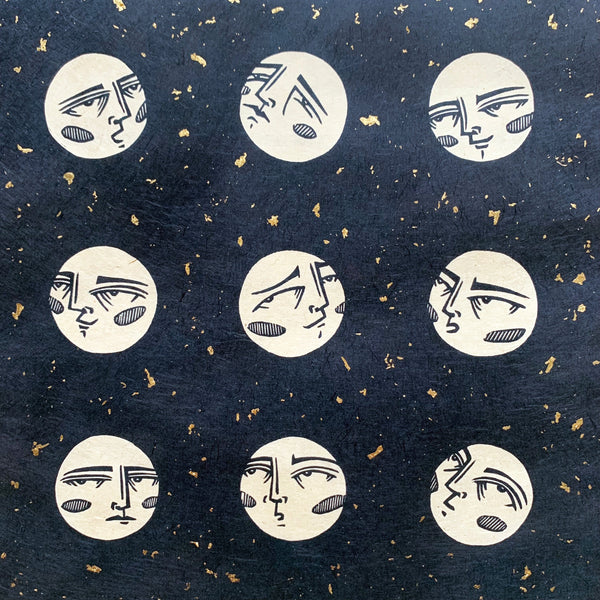 PRE-ORDER - Phases - *Limited Edition of 40* linocut print (dark navy on Kitakata; 23cm x 23cm)