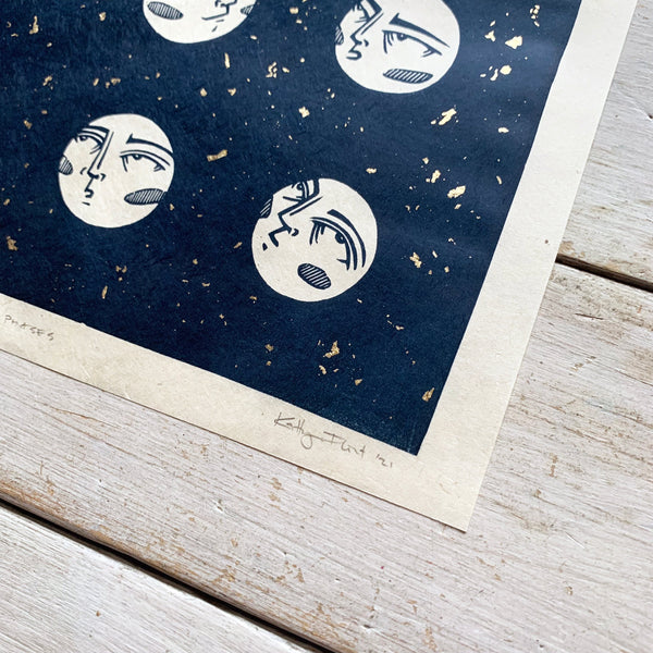 PRE-ORDER - Phases - *Limited Edition of 40* linocut print (dark navy on Kitakata; 23cm x 23cm)