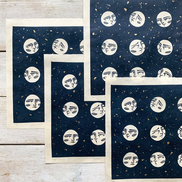 PRE-ORDER - Phases - *Limited Edition of 40* linocut print (dark navy on Kitakata; 23cm x 23cm)
