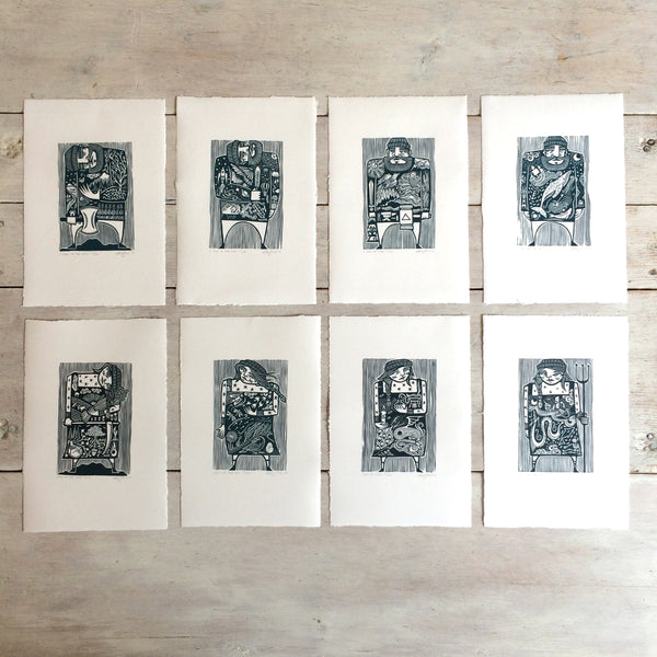 SOLD OUT - Man of the Land - *Limited Edition* linocut print (dark teal; 16 cm x 23.5 cm)