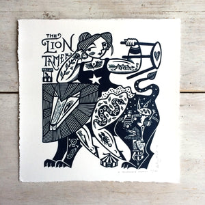 SOLD OUT - A Fearsome Woman - *Limited Edition* linocut print (dark navy; 20 cm x 20 cm)